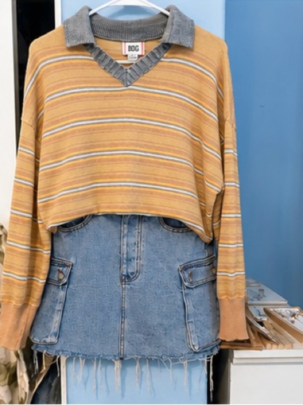 BDG Striped Collared Sweater | Size Small | Cozy Retro Skater Style - Picture 2 of 7